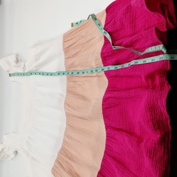 BiBi 3 Tiered Gauze Color Block Dress Size XL Pink - Picture 7 of 9